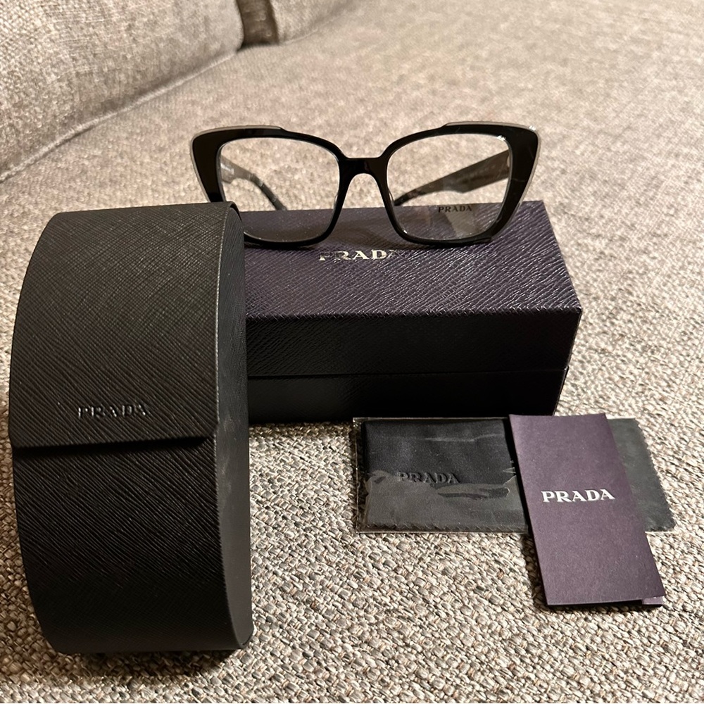 NWT Authentic Prada Eyeglasses VPR01Y 09V-1O1 Black Full Rim Frames 53MM RX-ABLE - Picture 2 of 7